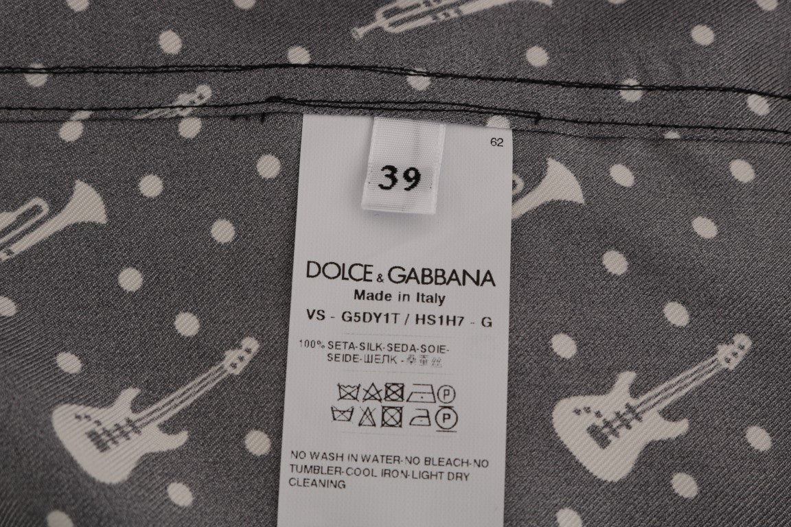 Dolce & Gabbana Seidenhemd mit Jazz-Motiv in Schwarz und Weiß