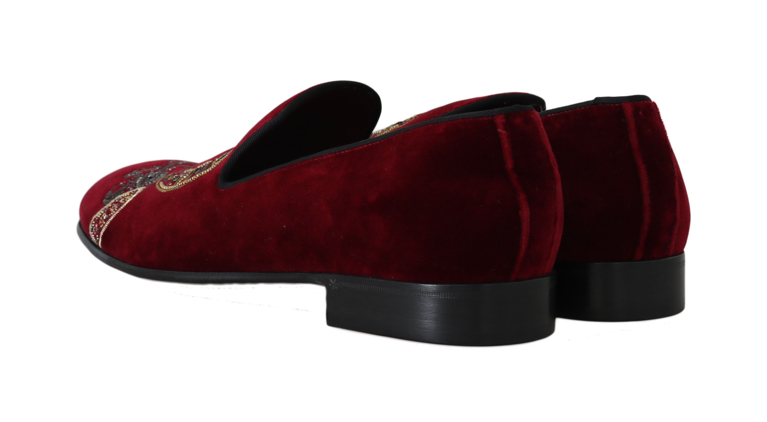 Dolce & Gabbana Bordeaux Velvet Sequined Men's Loafers