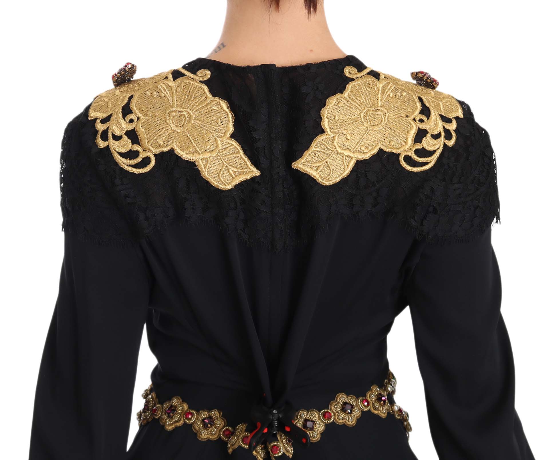 Dolce & Gabbana Elegant Maxi Black Dress with Gold Detailing