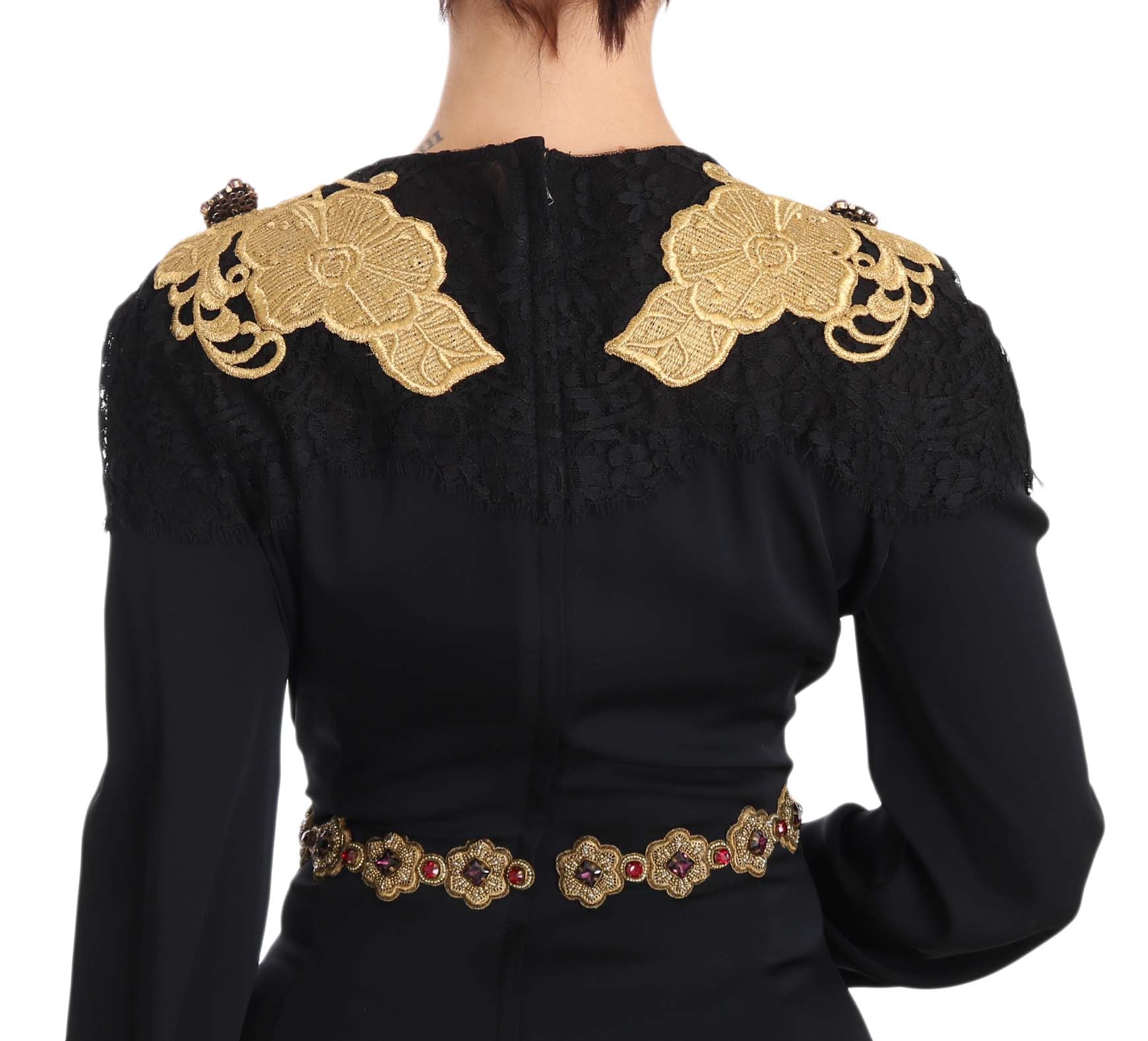 Dolce & Gabbana – Elegantes schwarzes Maxikleid mit goldenen Details