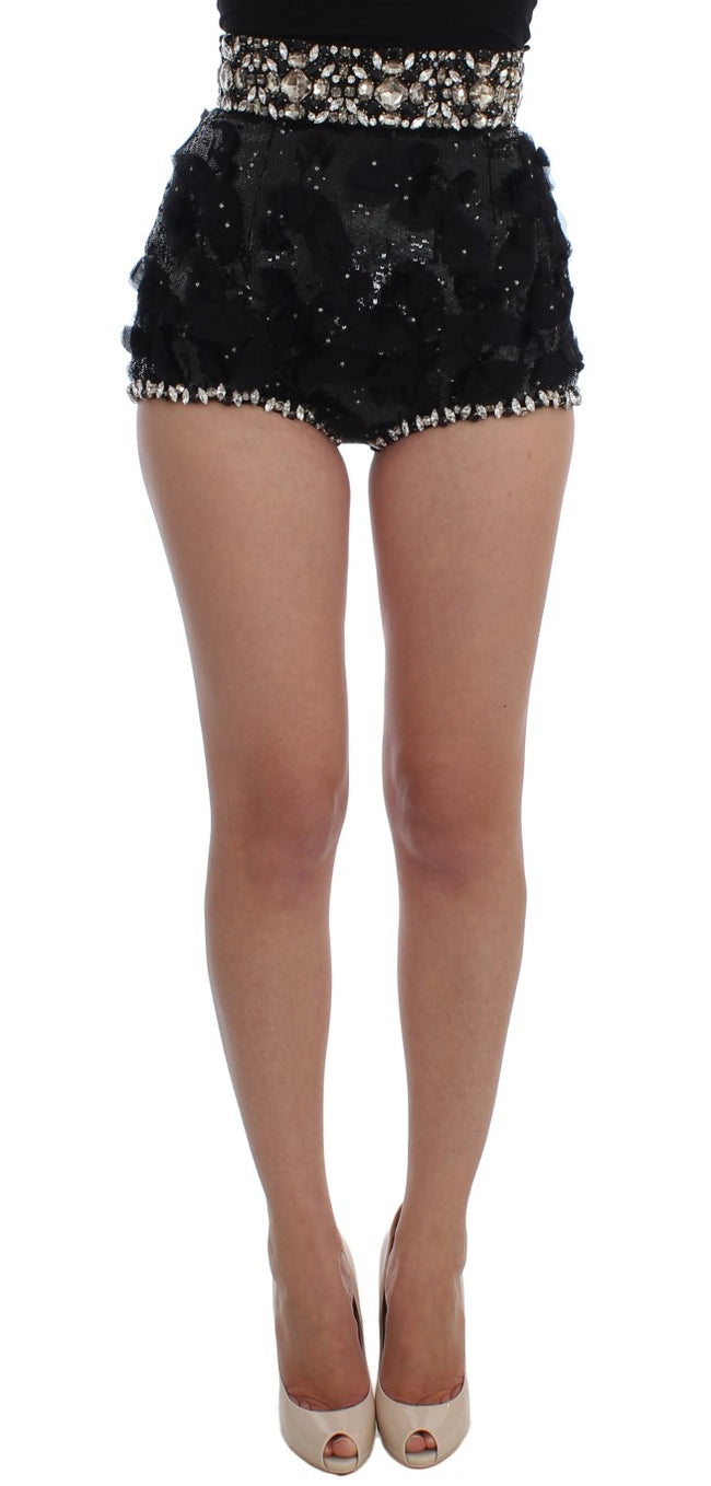 Dolce & Gabbana Shorts aus Seide mit hoher Taille und Kristallpailletten