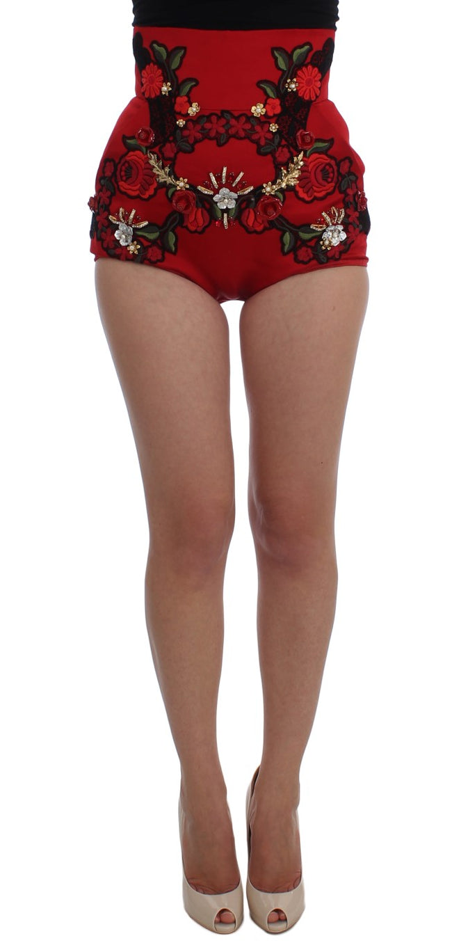 Dolce & Gabbana – Hinreißende Shorts aus roter Seide mit Stickerei
