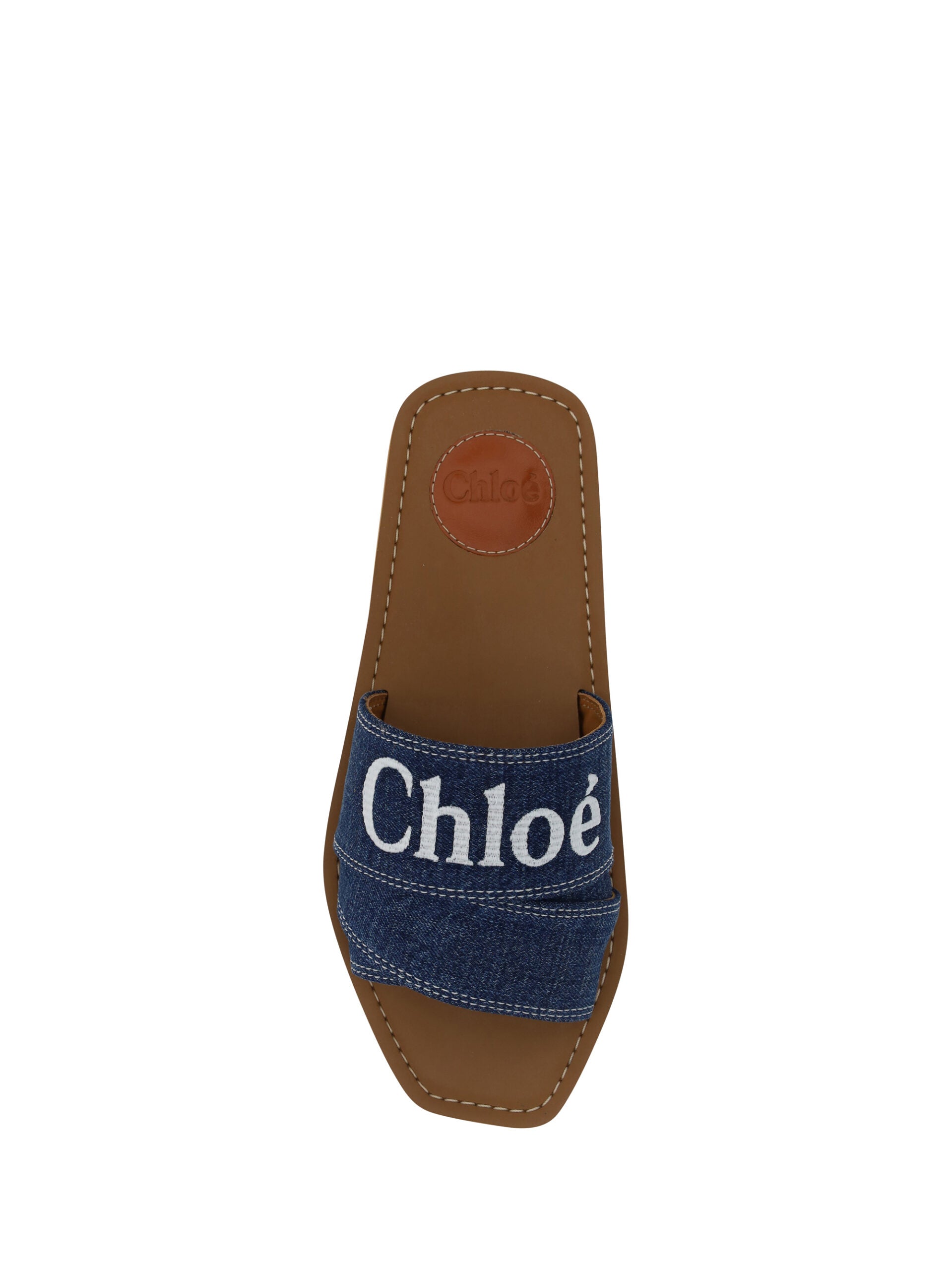 Chloé Sumptuous Cotton Woody Slide Sandals in Denim Blue