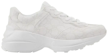 Gucci Wmns Rhyton 'White Monogram' sneaker in white GG monogram canvas with thick rubber sole and lace closure.

