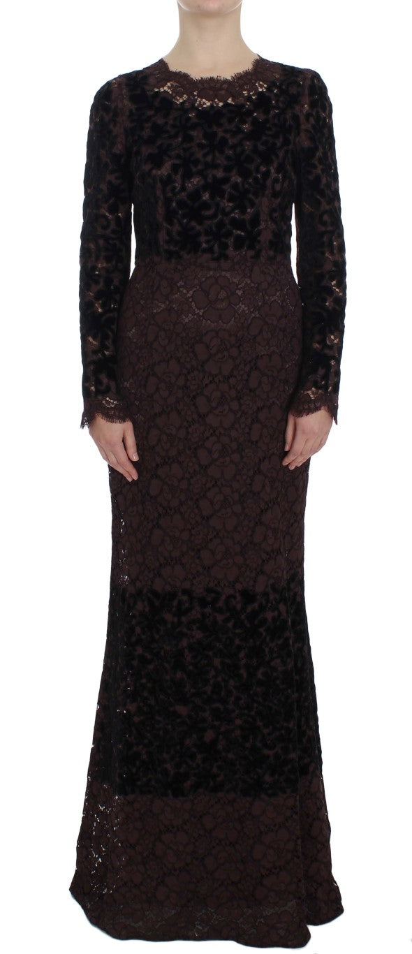 Dolce & Gabbana Elegante vestido largo de encaje floral morado