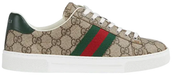 Gucci Wmns Ace 'GG Crystal Canvas - Beige' sneaker with beige GG monogram canvas and transparent gloss finish.