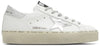 Golden Goose Wmns Hi Star 'White Silver' platform sneaker with white leather upper, silver star, and distressed rubber midsole.