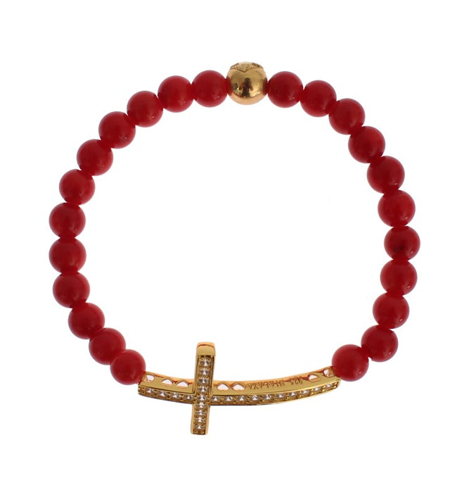 Nialaya Elegantes Perlenarmband aus Gold und roter Koralle