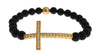 Nialaya Schickes Armband mit mattiertem Onyx und CZ-Diamantkreuz