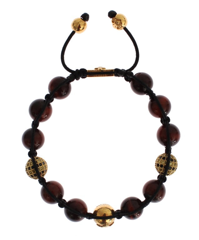 Nialaya Armband aus strahlend rotem Tigerauge und Zirkonia-Gold