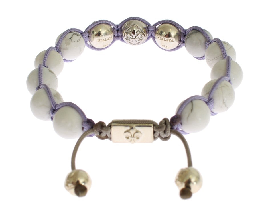 Nialaya Elegantes silbernes Armband mit violetten Zirkonia und Howlith