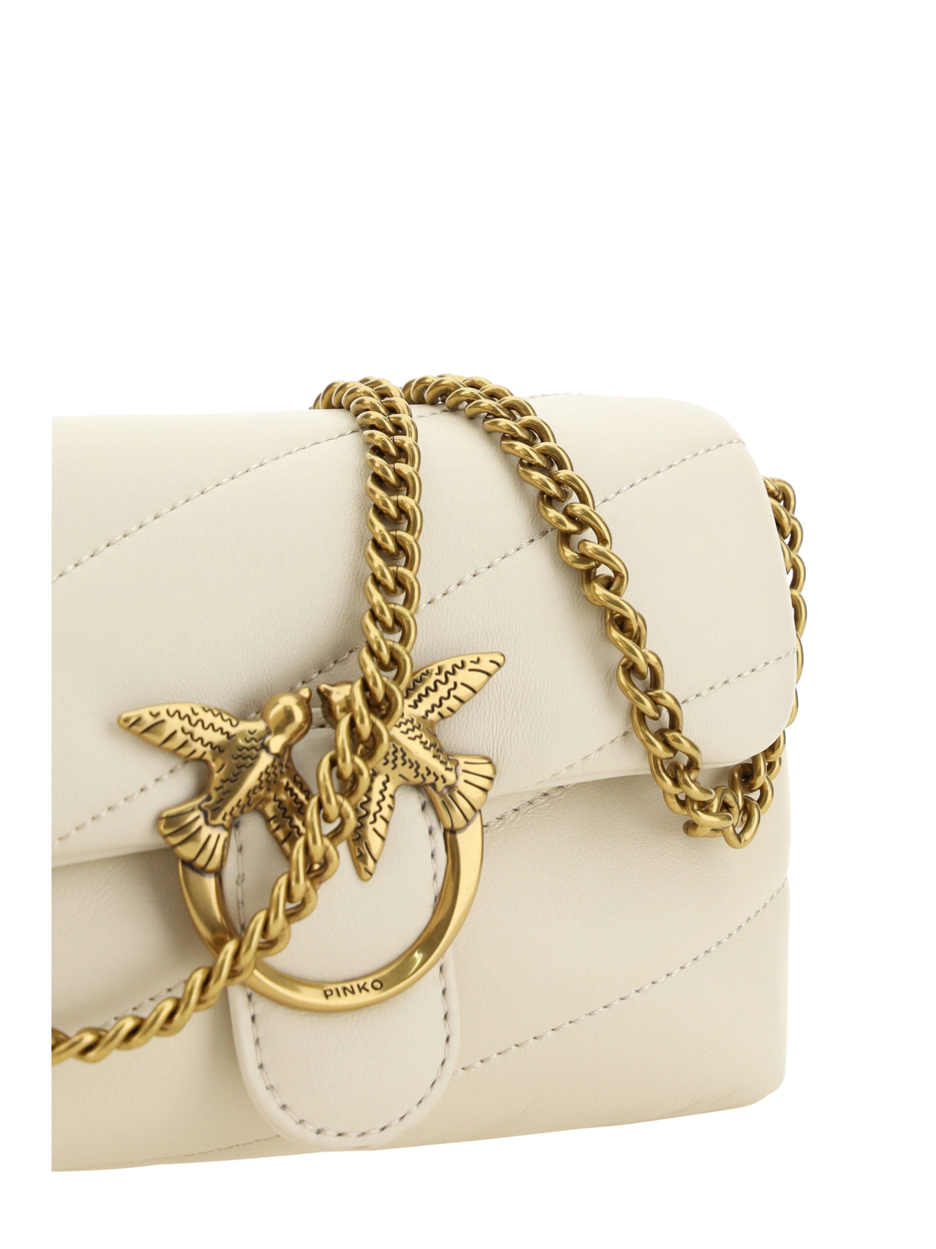PINKO Elegant White Quilted Leather Shoulder Bag