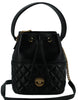 Versace Elegant Black Leather Bucket Shoulder Bag
