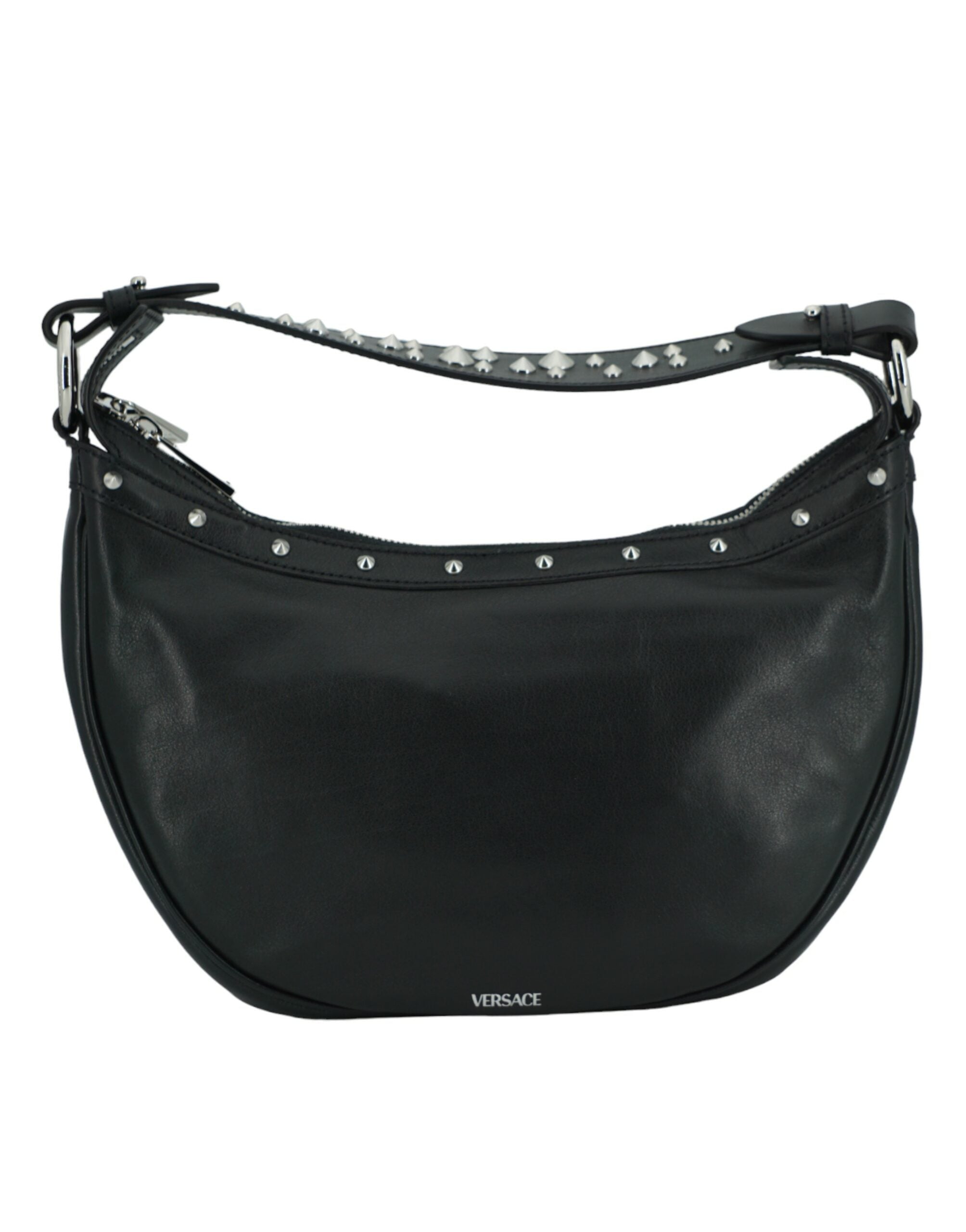 Versace – Elegante Hobo-Umhängetasche aus schwarzem Leder