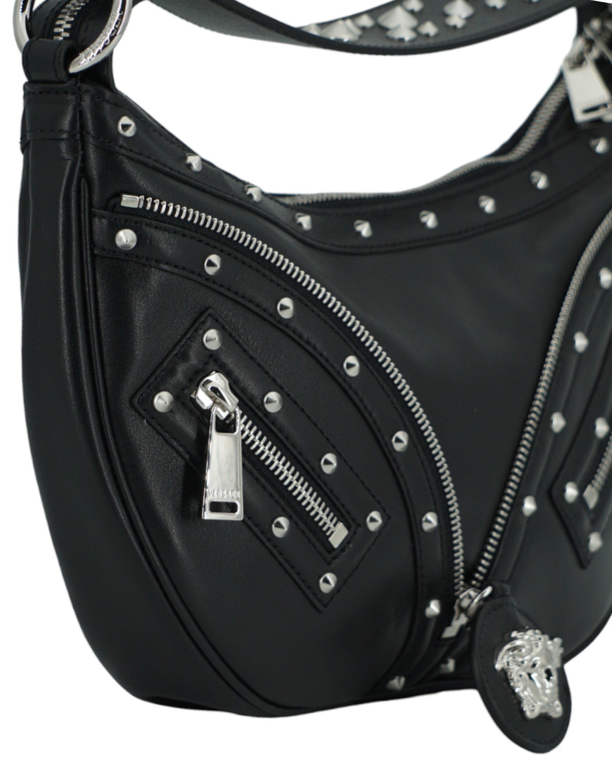Versace – Elegante Hobo-Umhängetasche aus schwarzem Leder