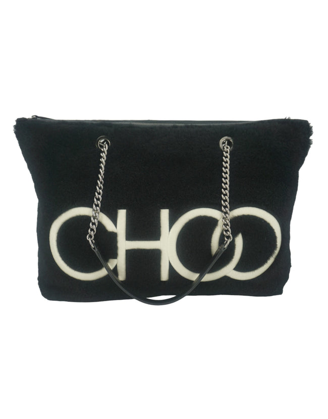 Jimmy Choo Black Leather and fabric Tote Shoulder Bag
