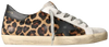 Golden Goose Wmns Superstar 'Leopard Black' sneaker with leopard print leather upper, black heel tab, and vintage rubber sole.

