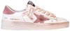 Golden Goose Wmns Stardan 'Cream Pink' sneaker with cream leather upper, pink heel tab, and vintage distressed sole.