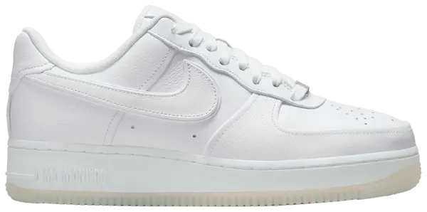 A Ma Maniére x Wmns Air Force 1 Low 'Triple White' 2025 in premium white leather with tonal embossed branding and encapsulated Air cushioning.

