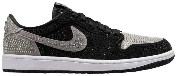 Swarovski x Women’s Air Jordan 1 Retro Low OG ‘Shadow’ sneaker with grey leather and Swarovski crystal Swoosh and overlays.