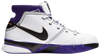 Nike Zoom Kobe 1 Protro 81 Points sneaker in white leather with black Swoosh and purple collar.