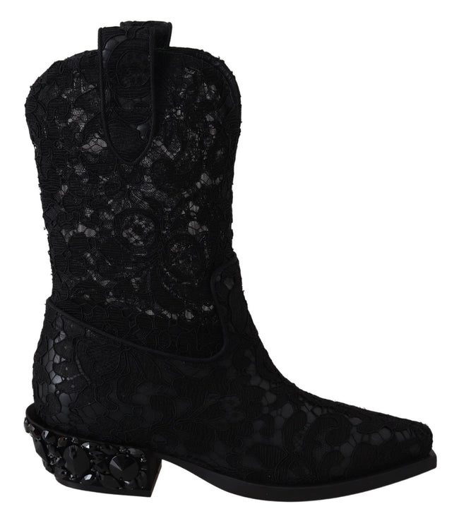 Dolce & Gabbana Zapatos de cristal estilo vaquero con tobillo Taormina de encaje negro