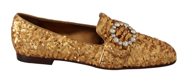 Dolce & Gabbana Mocasines planos con cristales y lentejuelas doradas para mujer