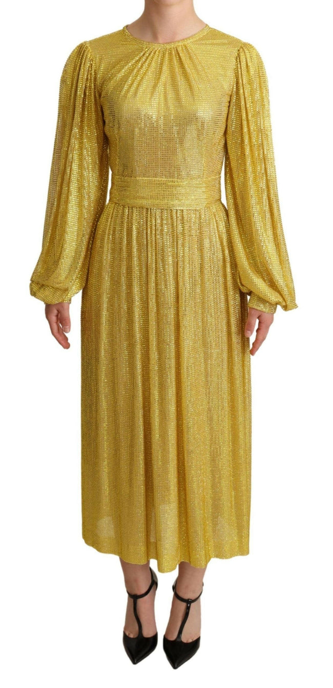 Dolce & Gabbana Yellow Crystal Mesh Pleated Maxi Dress - GENUINE AUTHENTIC BRAND LLC  