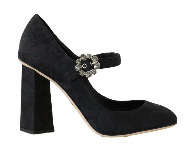 Dolce & Gabbana Elegantes zapatos de tacón con brocado de cristal negro