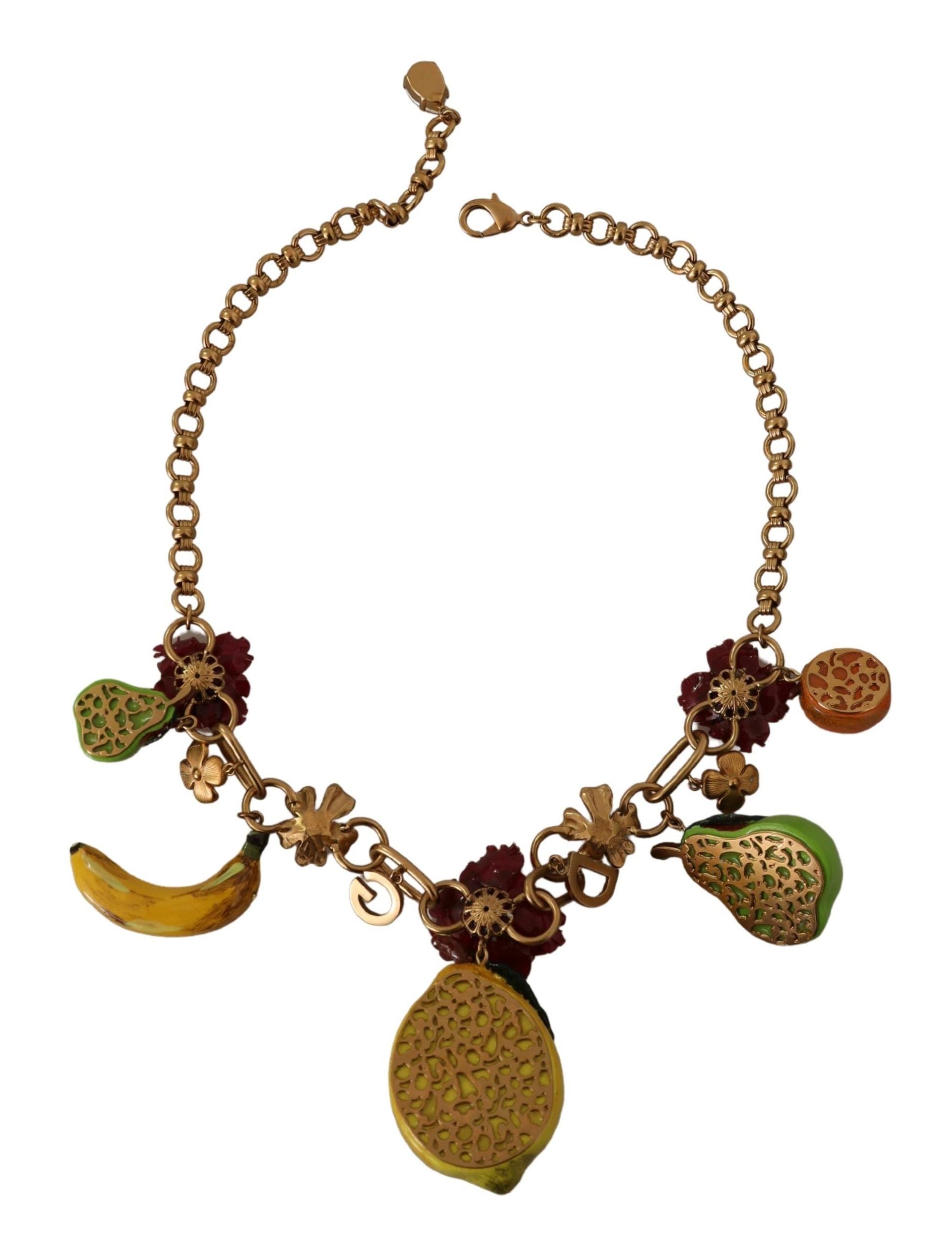 Dolce & Gabbana Collar elegante dorado con frutas de Sicilia