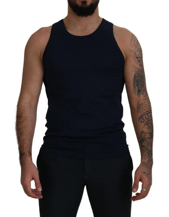 Dolce & Gabbana Camiseta sin mangas de algodón azul con logo para hombre