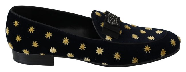Dolce & Gabbana Zapatillas con corona de terciopelo azul Mocasines Zapatos