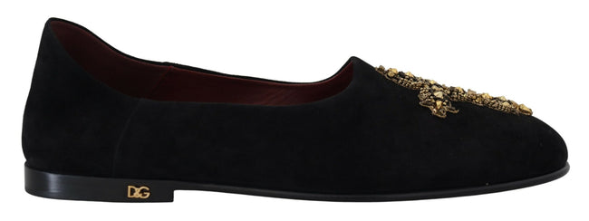 Dolce & Gabbana – Loafer mit schwarzen und goldenen Kristallpailletten