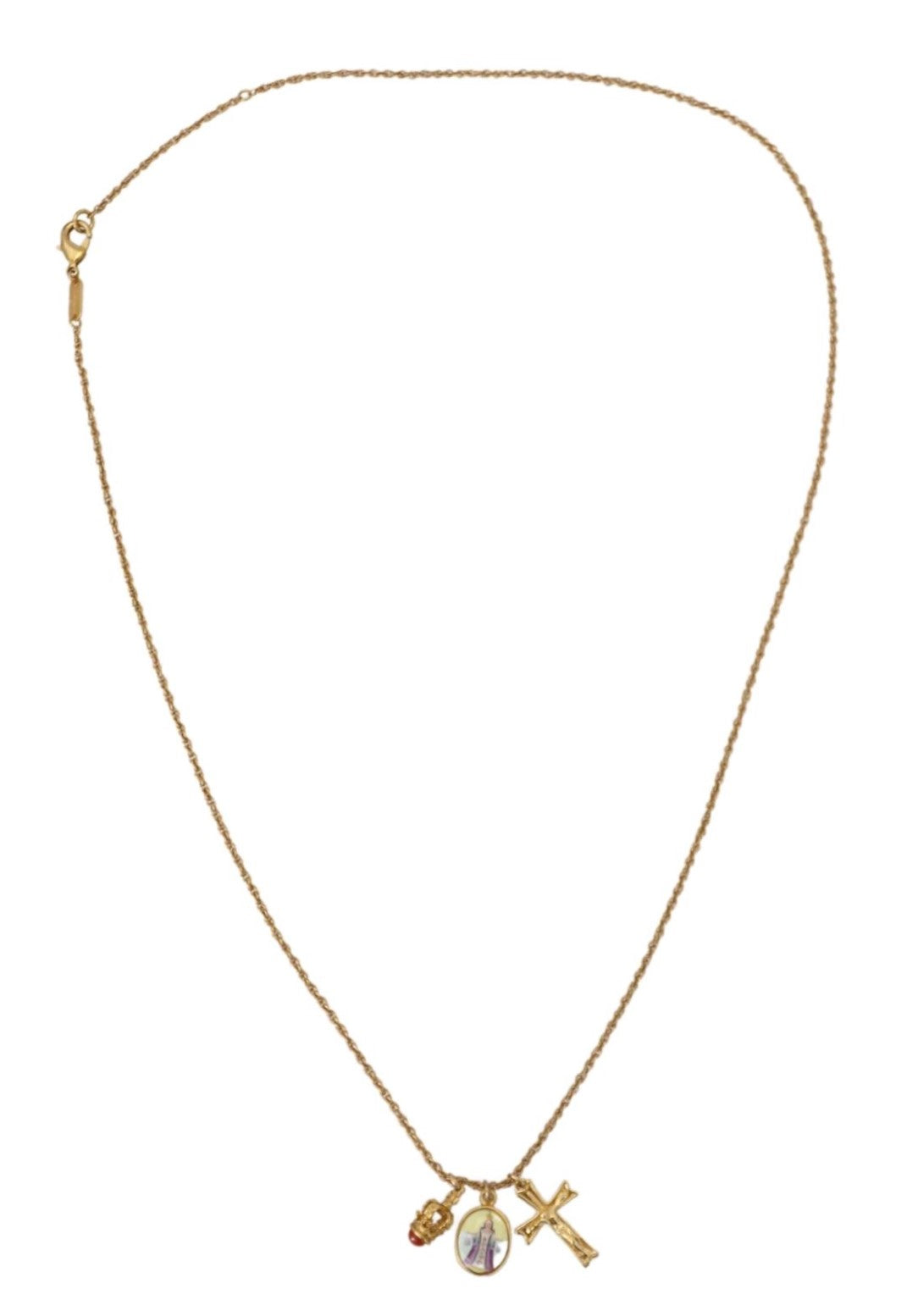 Dolce & Gabbana Elegant Gold Tone Charm Necklace with Cross Pendant