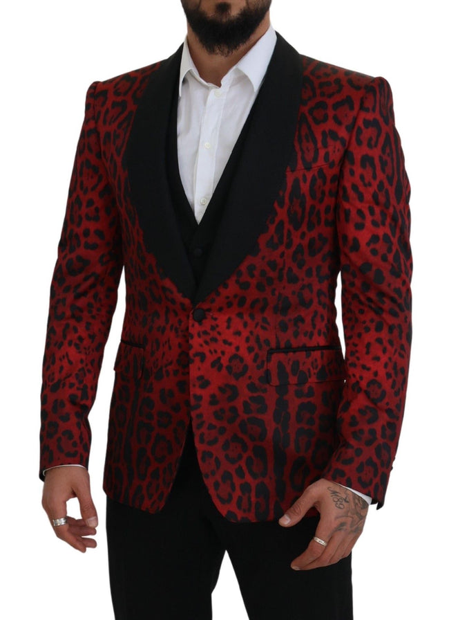 Dolce & Gabbana – Strahlend roter dreiteiliger Anzug mit Leopardenmuster