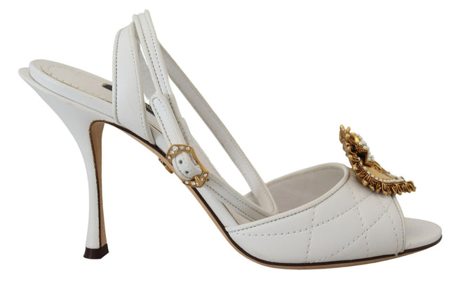 Dolce & Gabbana Devotion Stilettos de cuero blanco adornados