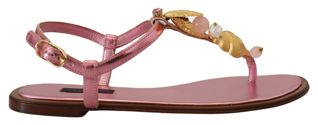 Dolce & Gabbana Sandalias elegantes de cuero rosa con adornos exquisitos