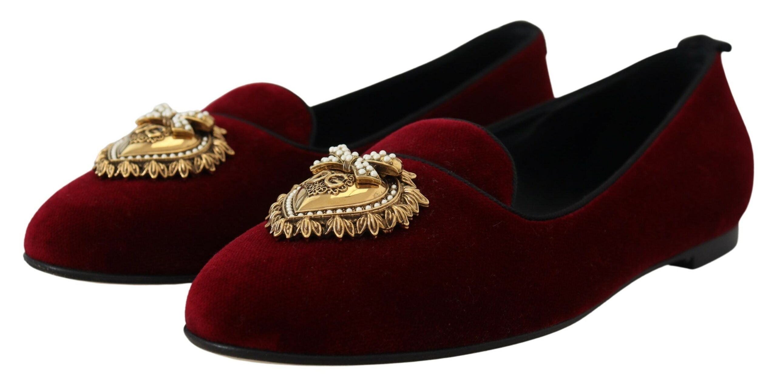 Dolce & Gabbana Mocasines sin cordones de terciopelo burdeos Zapatos planos