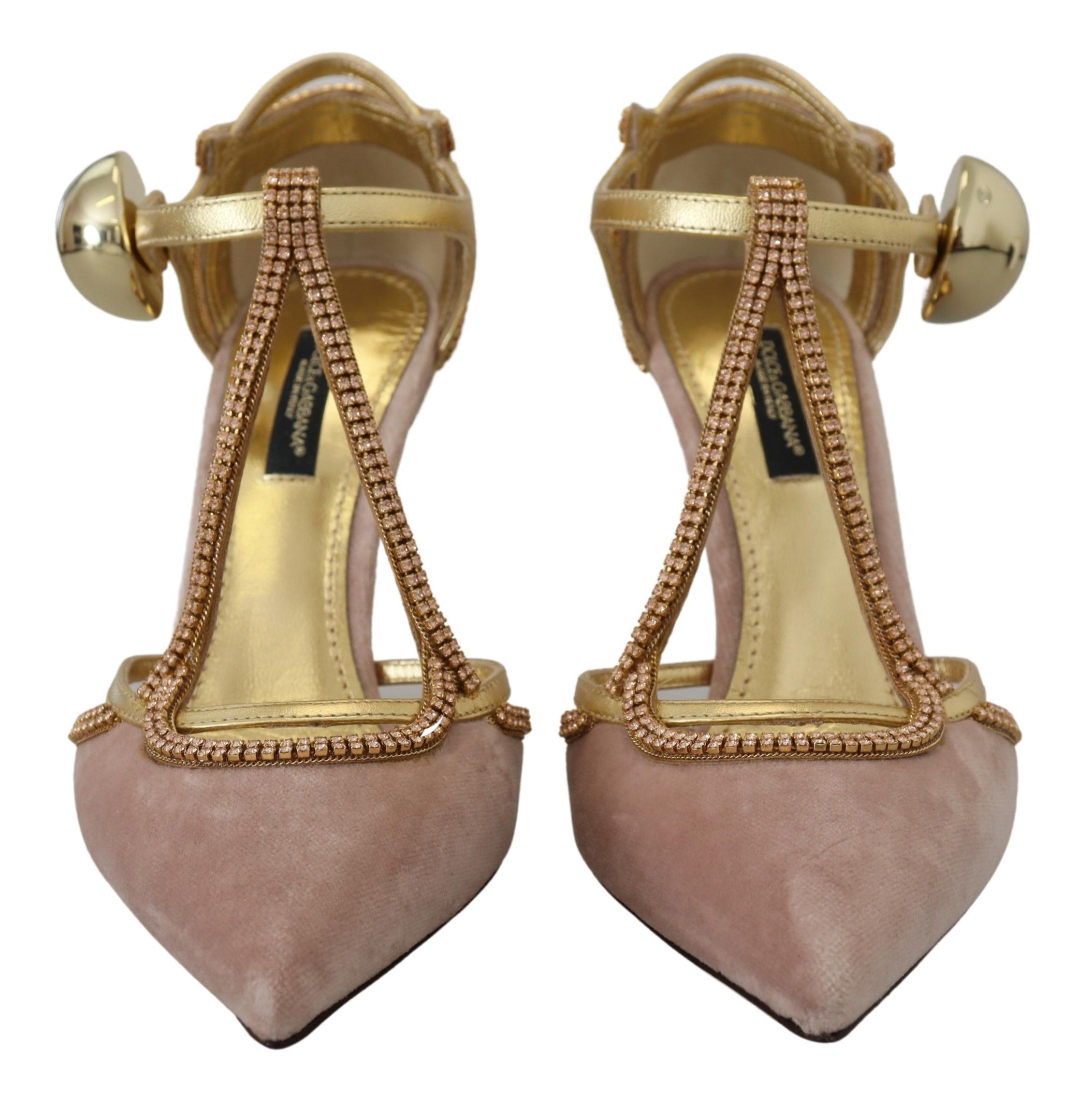 Dolce & Gabbana Zapatos de tacón con tira en T de cristal rosa