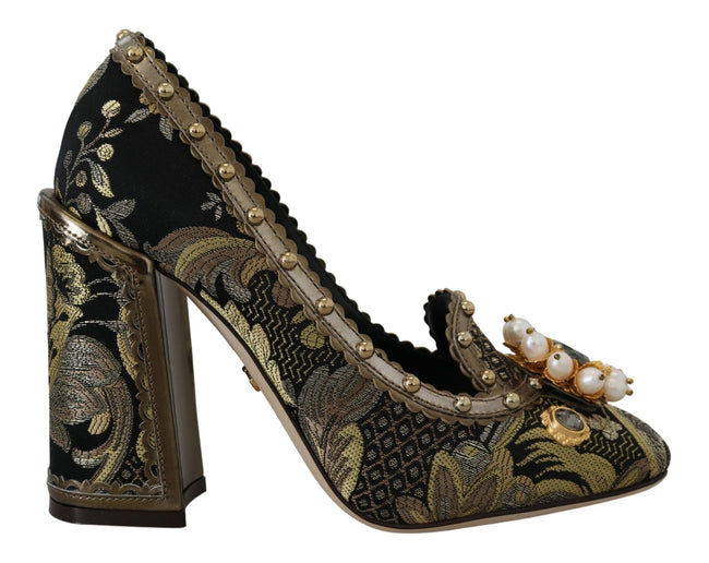 Dolce & Gabbana Zapatos de tacón con brocado y punta cuadrada con cristales dorados