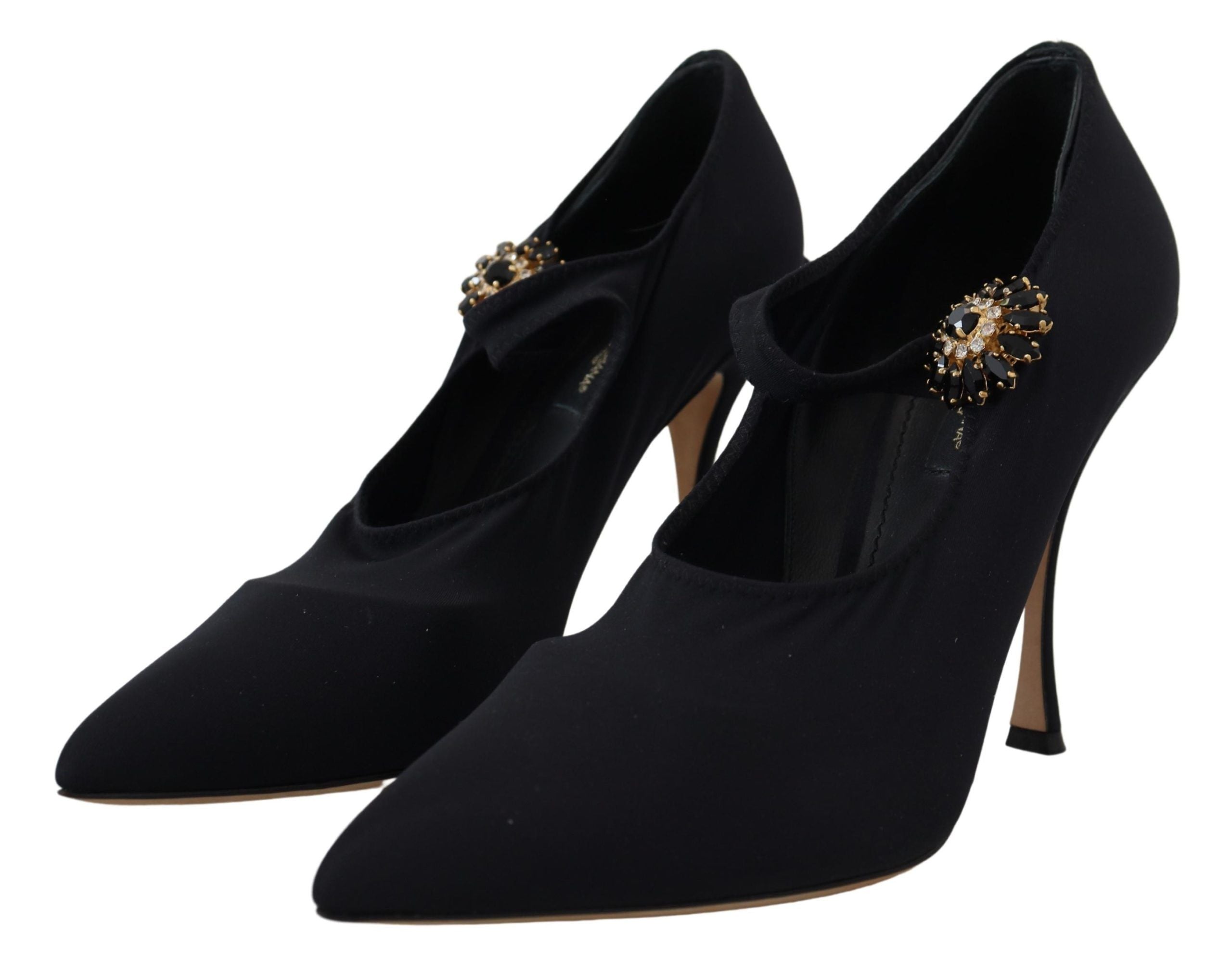 Dolce & Gabbana Calcetines negros Zapatos de tacón con cristales elásticos