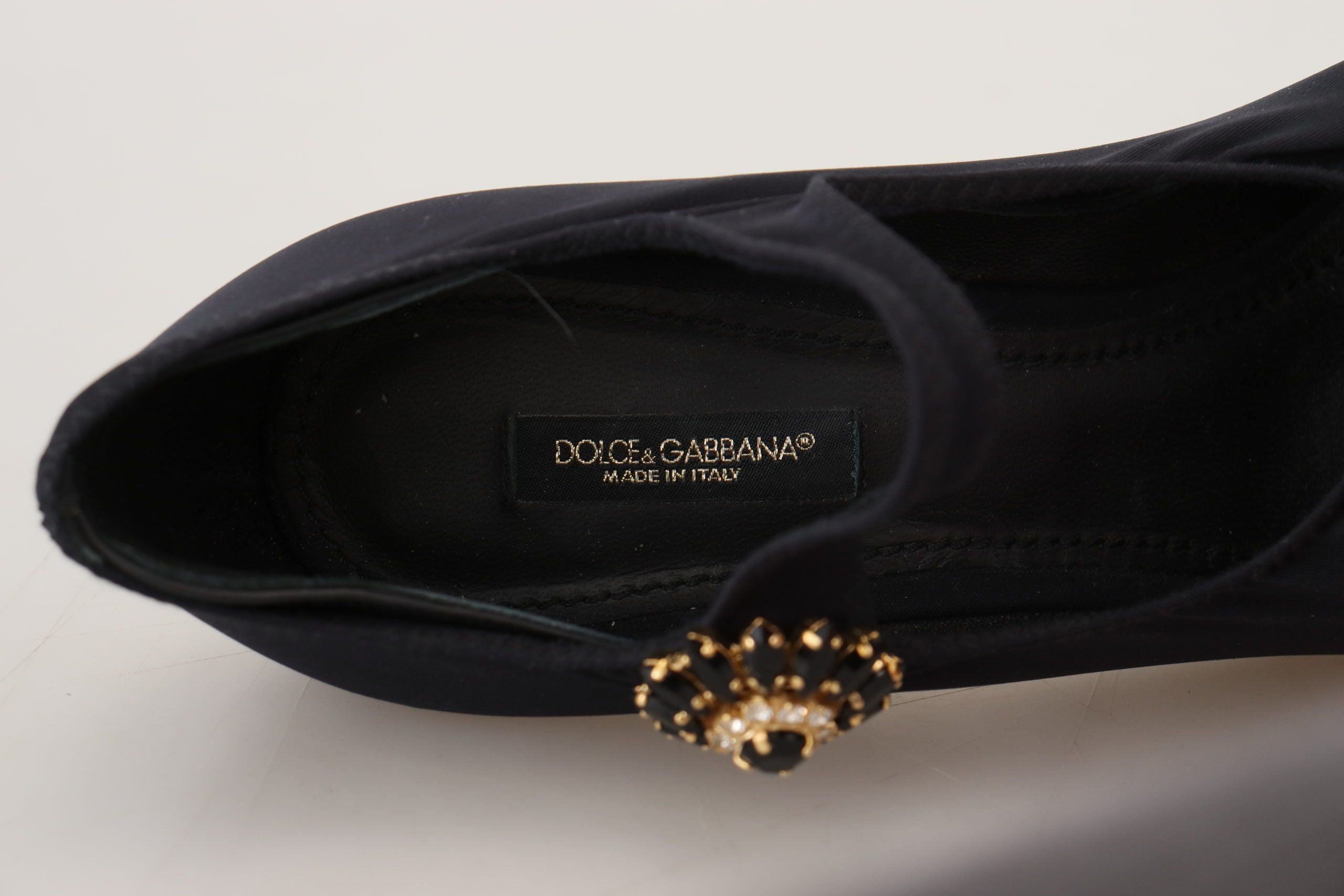 Dolce & Gabbana Calcetines negros Zapatos de tacón con cristales elásticos