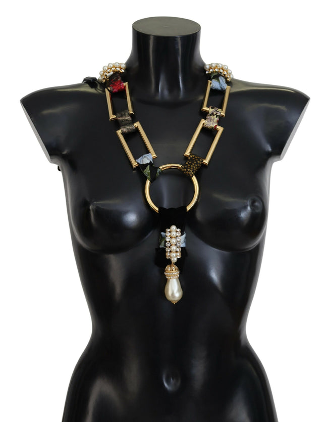 Dolce & Gabbana Elegante Statement-Halskette aus goldenem Messing mit Perlen