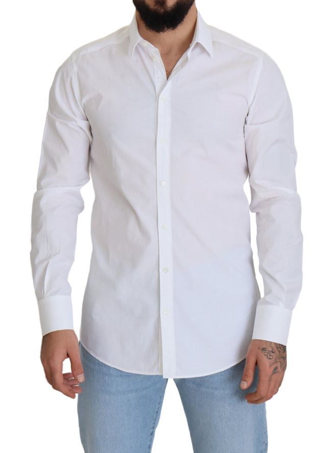 Dolce & Gabbana Vestido formal ajustado de algodón blanco Camisa ORO