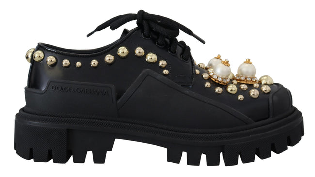 Dolce & Gabbana Zeitlose schwarze Derby-Ballerinas aus Leder mit glamourösen Akzenten