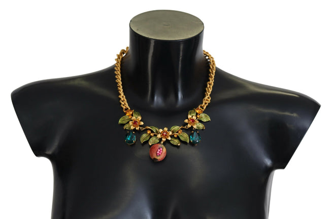 Dolce & Gabbana Elegante collar dorado con motivo floral de frutas