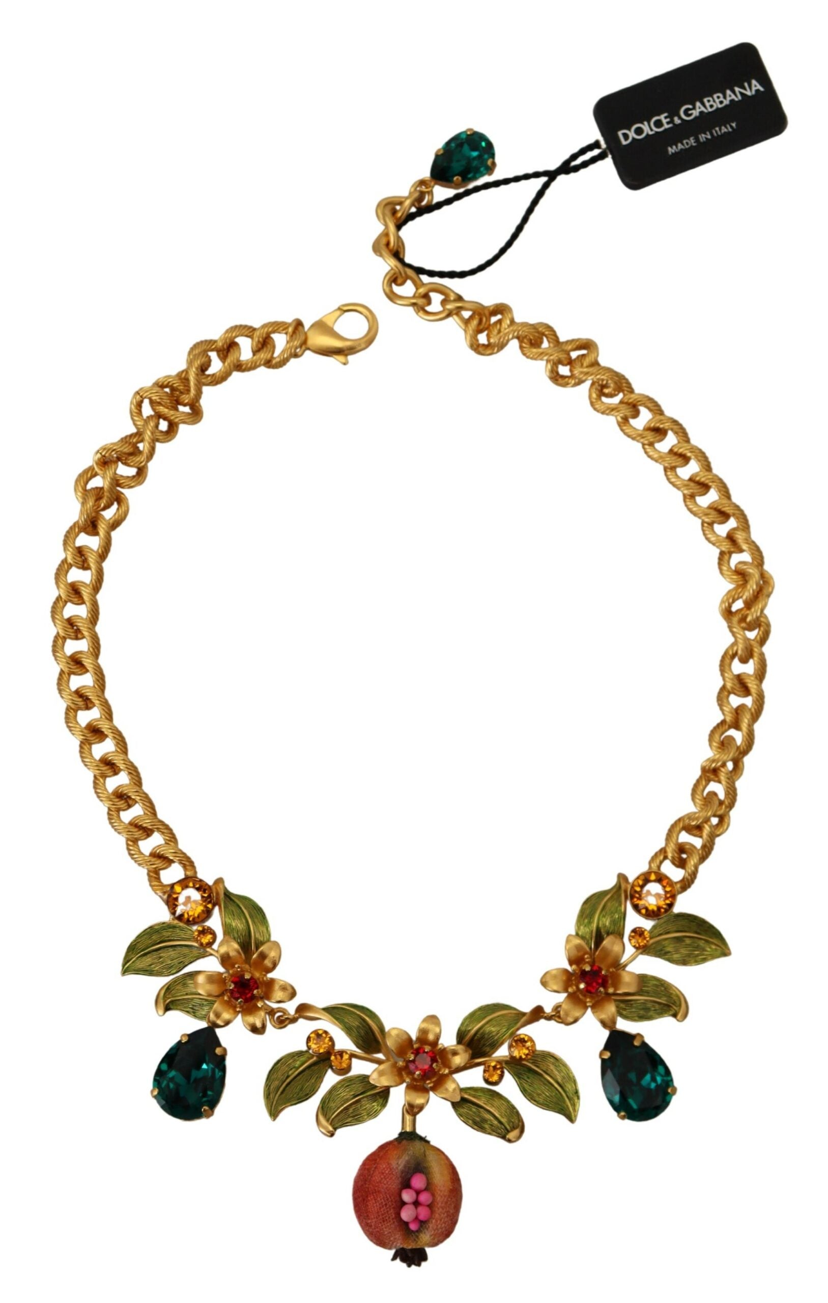 Dolce & Gabbana – Elegante goldene Halskette mit Blumen- und Fruchtmotiv