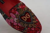 Dolce & Gabbana Multicolor Leather and Fabric Flats with Sacred Heart Patch