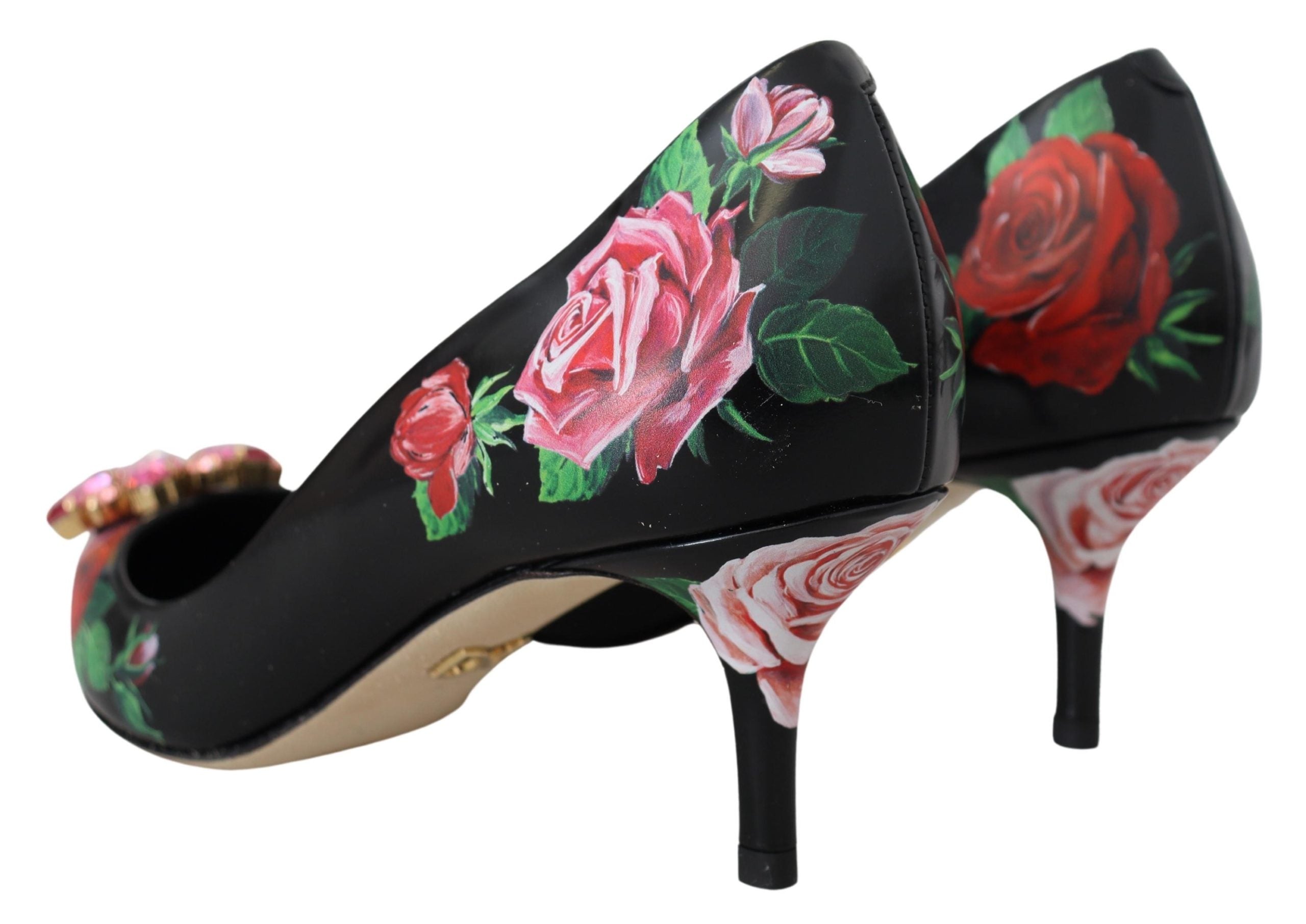 Dolce & Gabbana Zapatos de tacón con tacones de cristal y estampado floral negro
