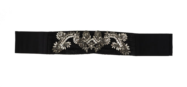 Dolce & Gabbana Cinturón con adornos de cristal de latón y seda negro